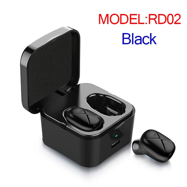 RD02-Black TWS мин Bluetooth наушники беспроводные наушники отпечатков пальцев сенсорная спортивная Гарнитура bluetooth 5,0 наушники с микрофоном и зарядным устройством - Цвет: RD02-Black