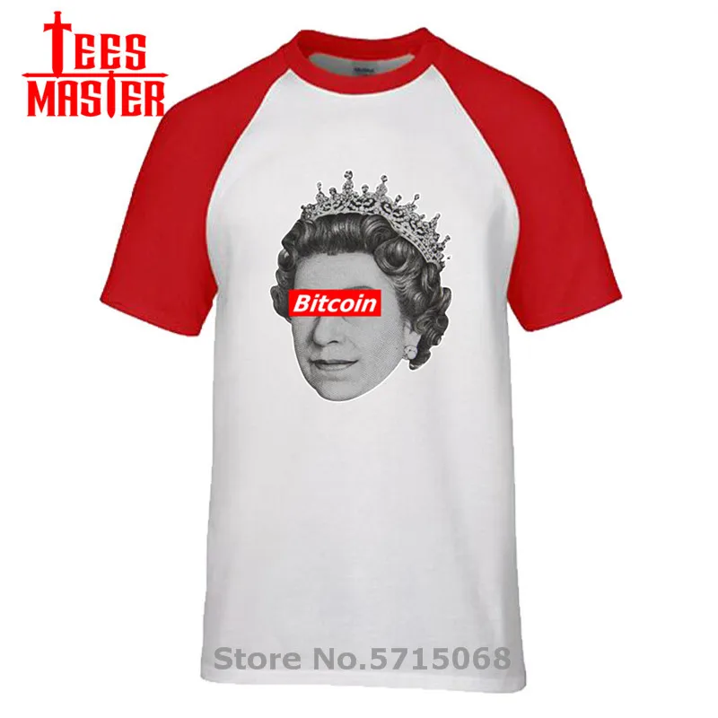 Смешные BTC Биткоин королева криптовалюта бандит Футболка 100% хлопок круглый
