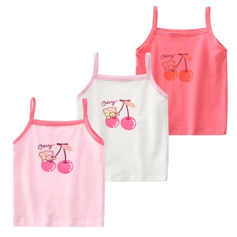 

Girls Strawberry Design Singlet Underwear Tank Cute Princess Undershirts Cotton Tank Bow Tops for Baby Girl Size 3-10T 3Pcs/Lot