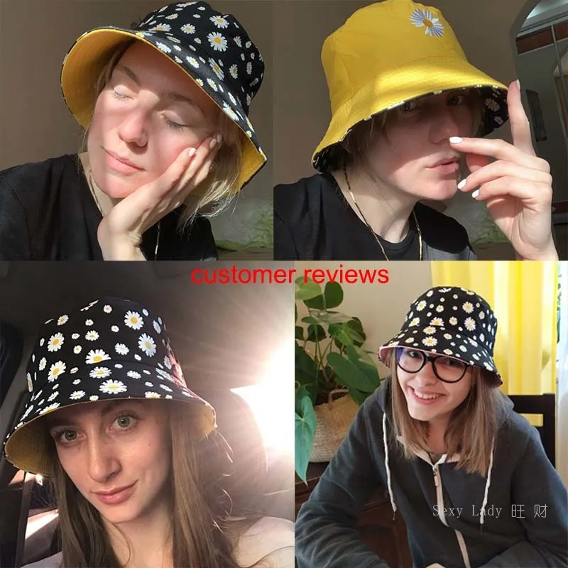 

Summer Daisies Bucket Hat Women Fashion Cotton Beach Sun Hats Reversible Bob chapeau Femme Floral Panama Hat Fisherman Hat