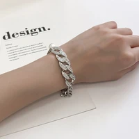 ingemark fashion goth stainless steel cuban buckle bracelet luxury punk baroque pearl bangles bracelets for women hand jewelry