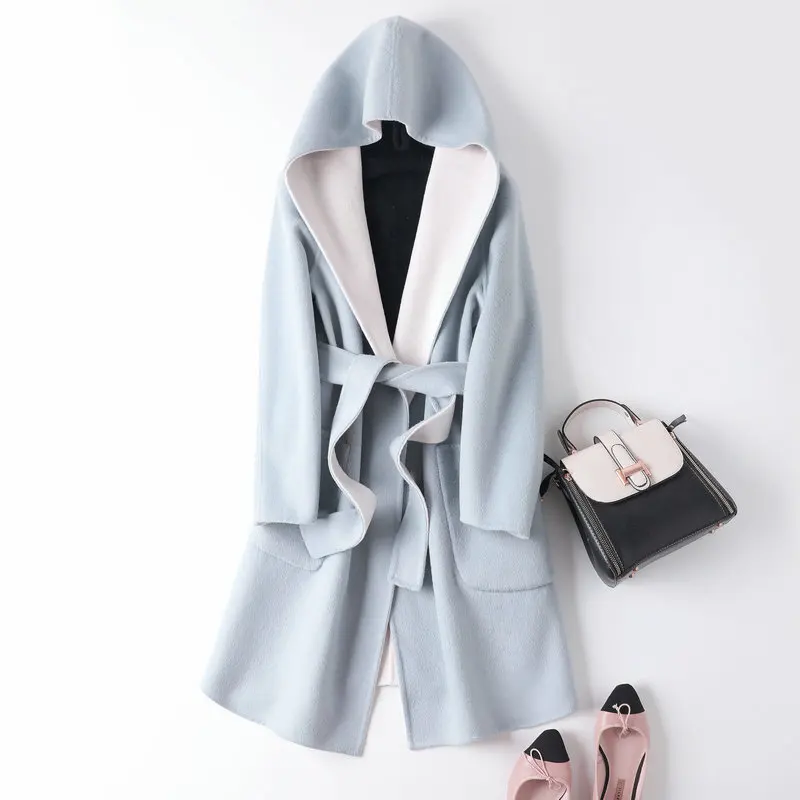 

2020 модное женское Шерстяное Пальто с капюшоном на осень и зиму, двухстороннее пальто, женская 100% шерстяная куртка, пальто, топы, Chaqueta Mujer