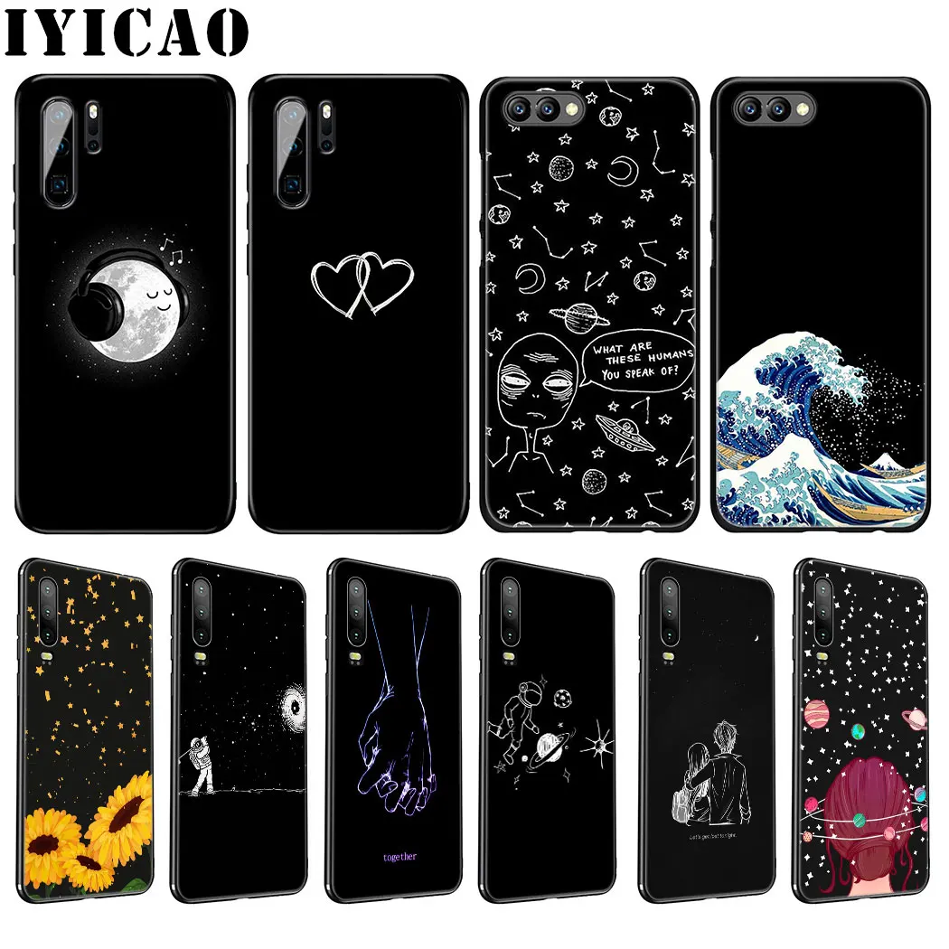 IYICAO черный белый мягкий чехол с рисунком для huawei P30 P20 Pro P10 P8 P9 Lite Mini 2017 P Smart Z Plus 2019 |