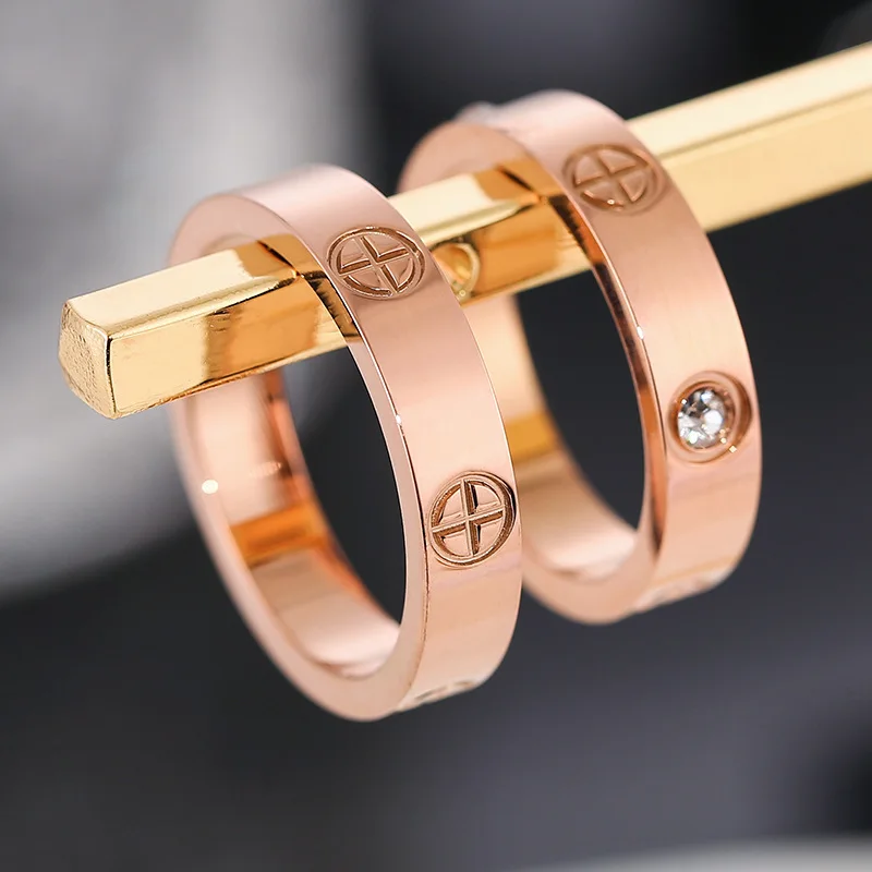 Love Jewelry Titanuim стальное кольцо цвета розового золота CZ с кристаллом для женщин 316L