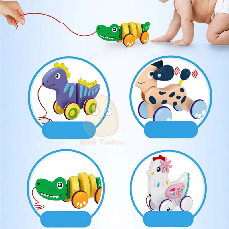 

Baby Animal Drag Vehicles Toy Infant Cute Pull Rope Cartoon Twist Car Drawstring Game Early Educational Toys For Children