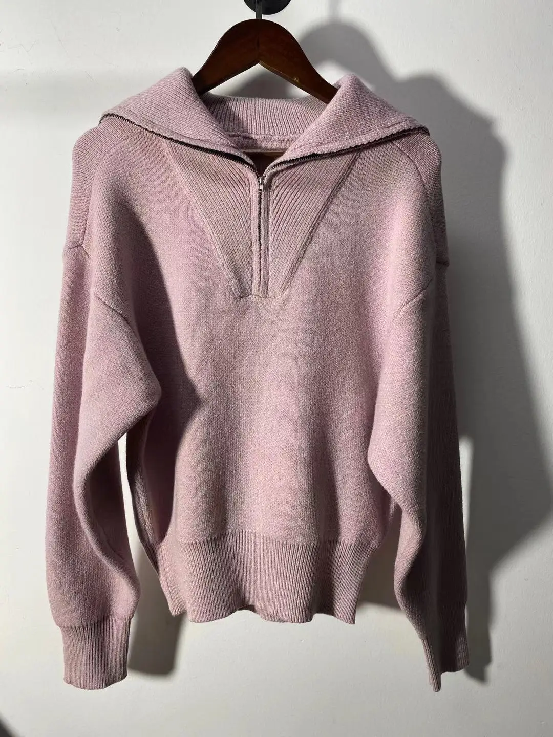 

Women Wool Blend Sweaters Turn-Down Collar Simple Half High Collar Casual 2021 Autumn New Ladies Pink Knit Pullover