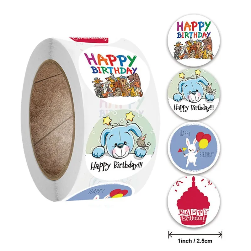 

500pcs Happy Birthday Labels Handmade Paper Packaging Sticker Cupcake Candy Dragee Bags Gift Box Birthday Baby Shower Sticker