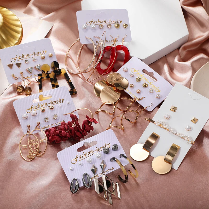 

Volume Vintage Earrings For Ladies 2020 Newest Earrings Set Acrylic Gold Korean Drop Earrings Jewerly Gift Wedding
