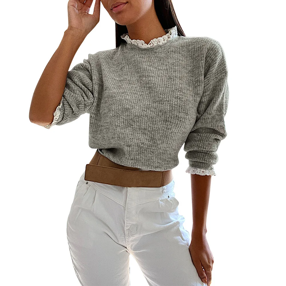 

Женский плотный вязаный свитер, однотонный пуловер с длинным рукавом и круглым вырезом, облегающий джемпер, мягкая теплая одежда на осень и ...