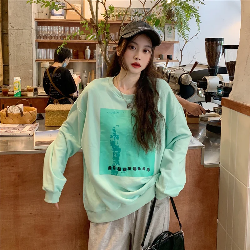 

Photo Of Autumn Clothing Printed Mint Green Sweater Women 'S Thin Wide