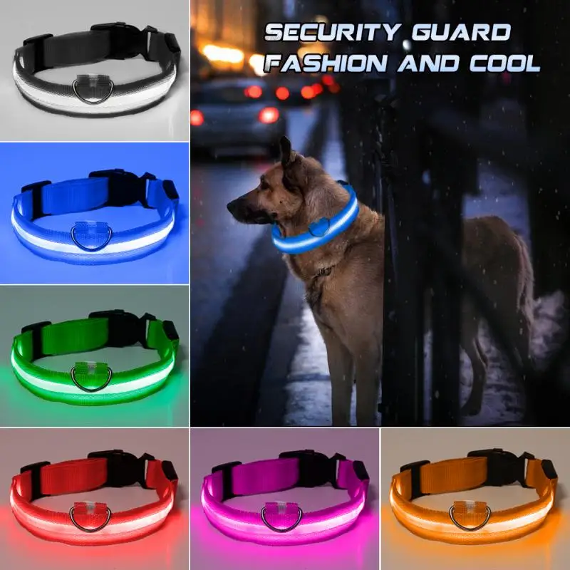 

Nylon LED Pet Dog Adjustable Collar Night Safety Flashing Glow In The Dark Dog Leash Dogs Luminous Fluorescent Collars 8 Colors