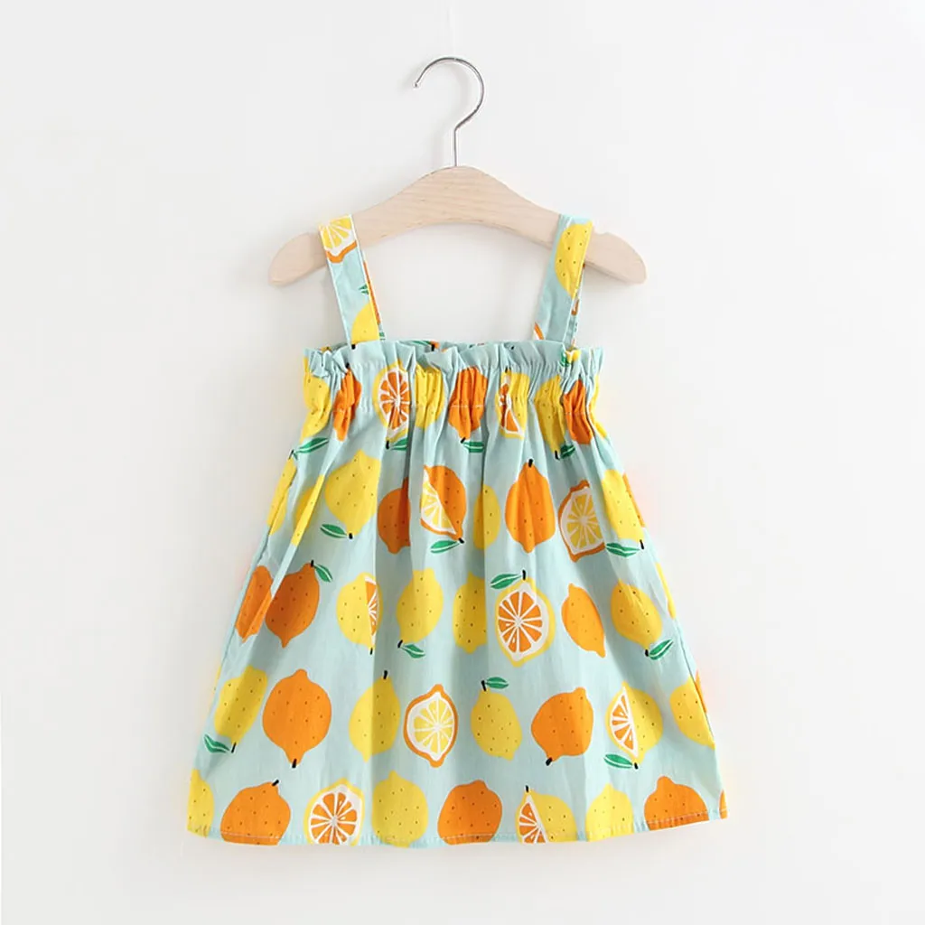 Dress For Girls Toddler Infant Baby Lemon Print Sleeveless Strap Princess Dresses Outfits 2020 New Fashion | Детская одежда и