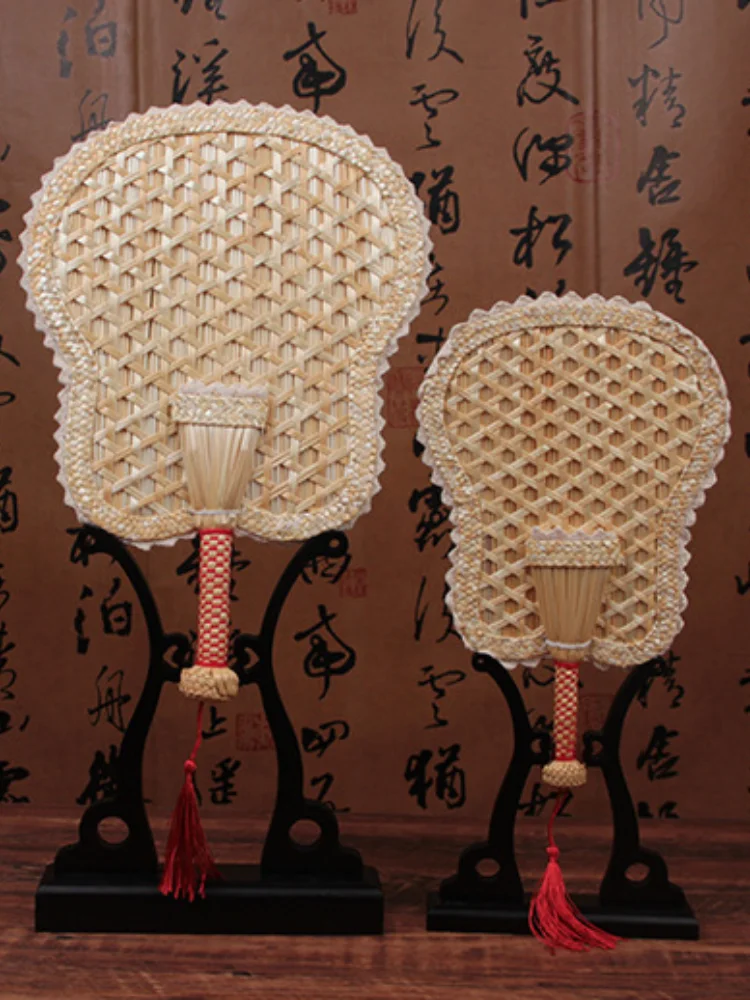 

Hand-Woven Woven Straw Hand Fan Old Summer Natural Environmentally Friendly Hand-Woven Fan Decorative Round Fan