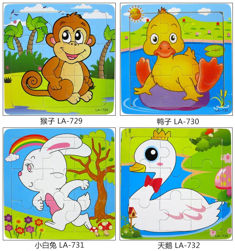 

9 PCS Kindergarten Children's Wooden Jigsaw Puzzle Intelligence Early Childhood Animal Puzzle Stall Cartoon Puzzle