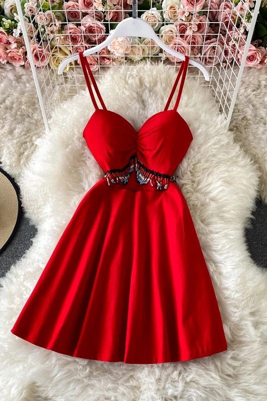 

2021 Summer New Arrive Sexy Suspender Short Dress Sleeveless High Waist V neck Bust Wrapping Bra Slim Evening Party Prom