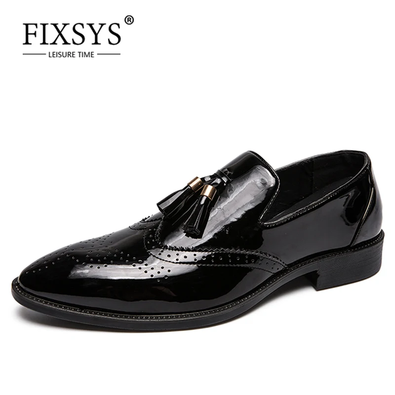 

Модные мужские лоферы с бахромой FIXSYS, лакированные кожаные оксфорды для мужчин, вырезанные свадебные вечерние туфли, дышащие туфли без шнур...