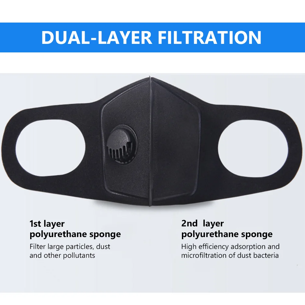 Моющаяся 4 шт. модная маска для лица мягкая губка PM2.5 Мужская и женская черная