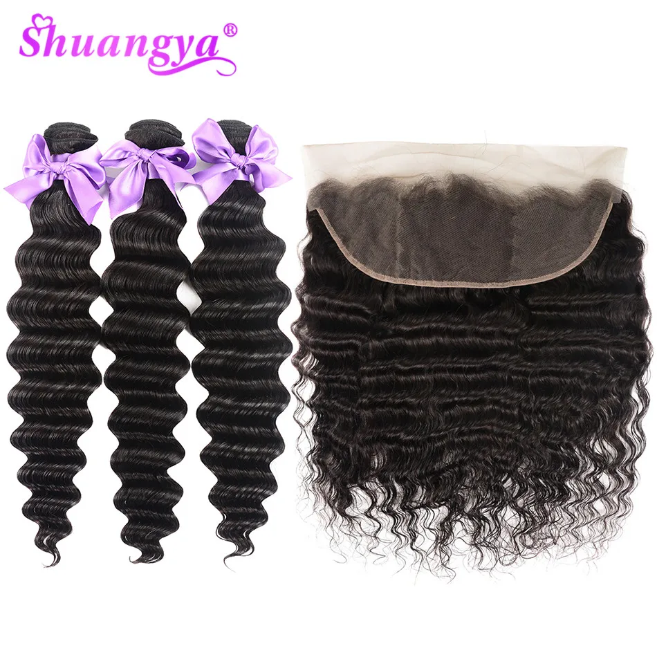 Волосы шуангья индийские свободные глубокие волнистые пучки с фронтальной remy