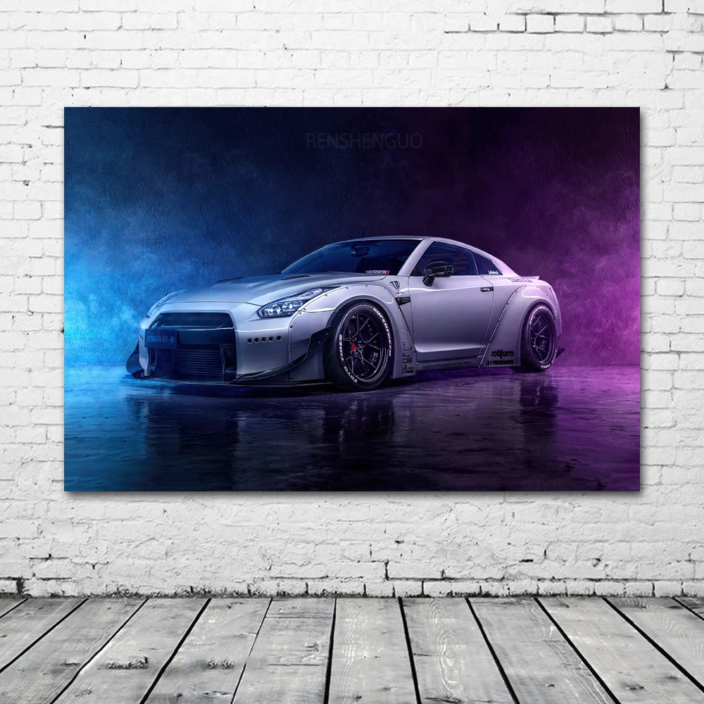 Картины на холсте серый Nissan GTR суперкар плакаты стену картины для декора гостиной