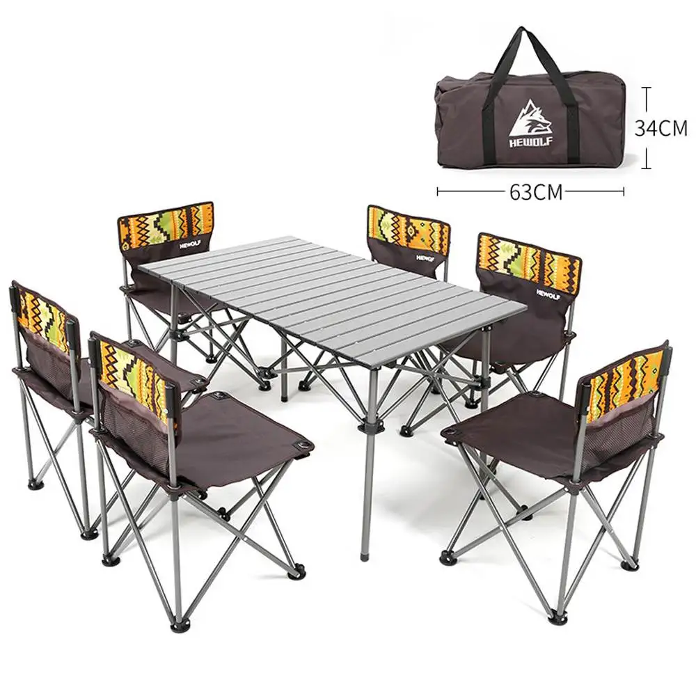 

Outdoor Portable Table Chair Camping BBQ Picnic Table Waterproof Durable Folding Table Desk and 6 Chair with Oxford Cloth Bag