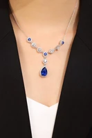 pirmiana customized 9k14k18k gold necklace 5 8ct lab created royal blue sapphire pendant fashion jewelry women