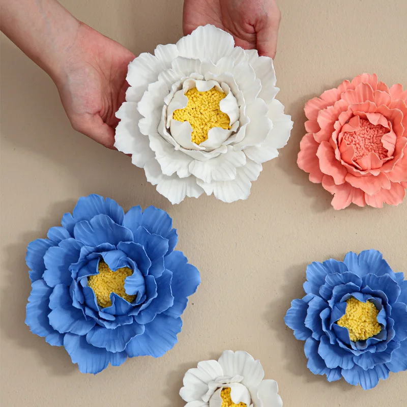 

1PCS Ceramic flower wall hangings three-dimensional peony flower wall decoration living room background wall decoration pendant