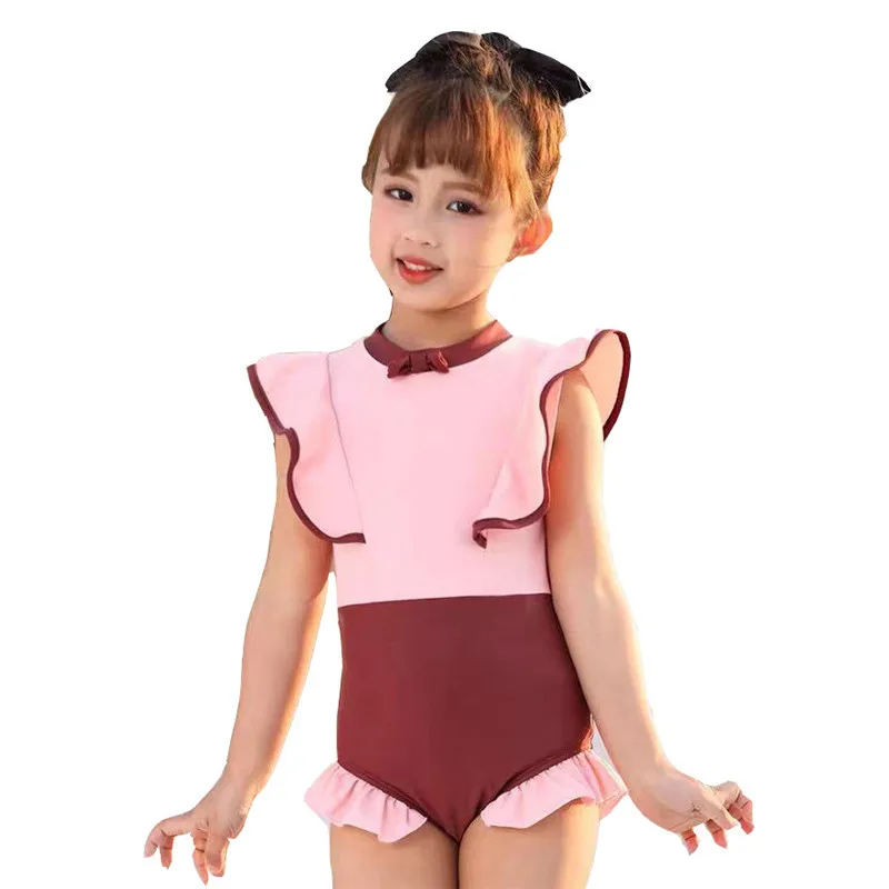 

Summer Girls Swimsuit New One Piece Swimwear Lovely Ruffle Style Children's Swimwear Kids Swimsuit Pink Swim Clothes