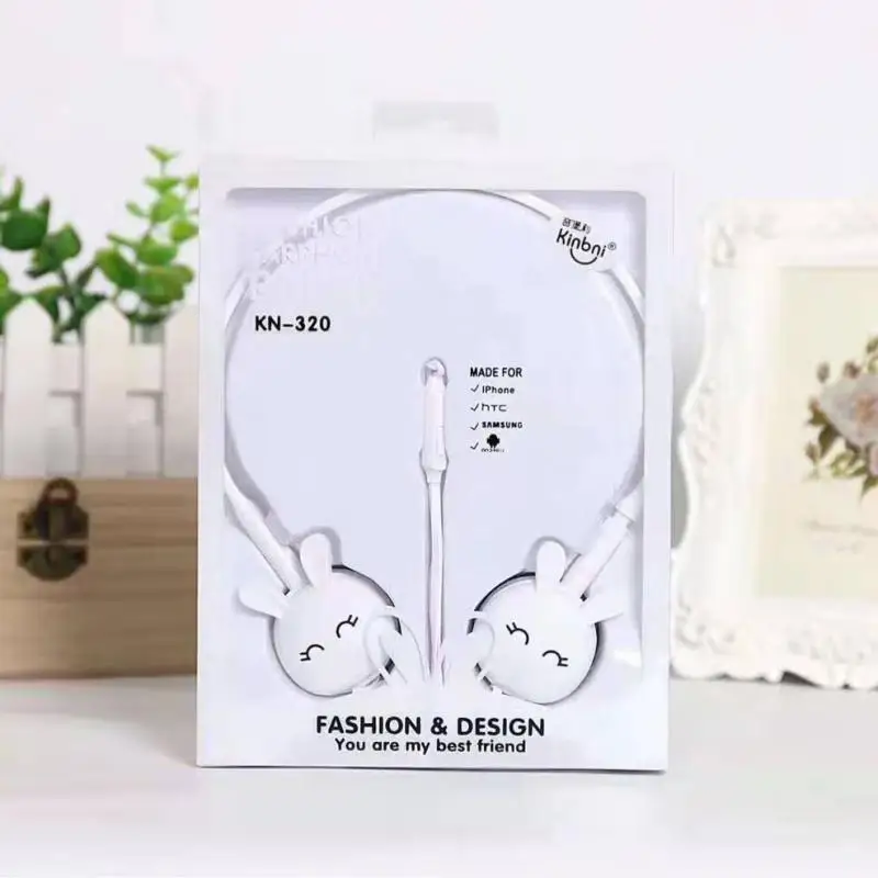 Детские наушники с милым мультяшным кроликом карамельного цвета стерео