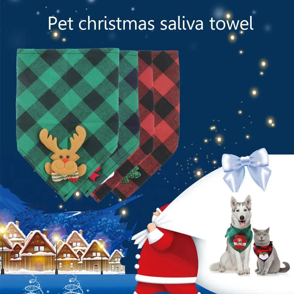 

Рождественские клетчатые нагрудники для собак, классические клетчатые треугольные нагрудники для домашних животных с изображением снегов...