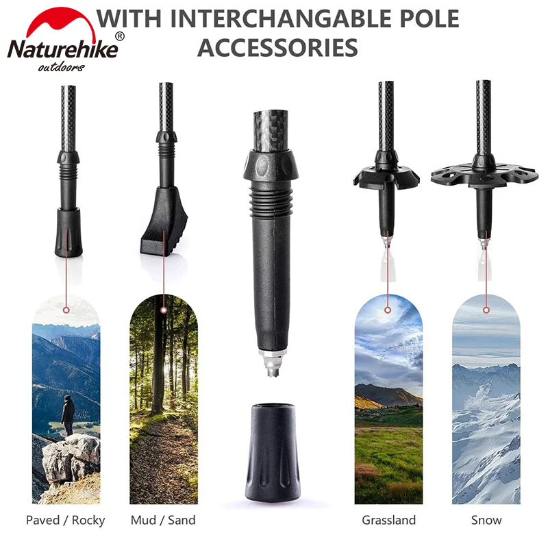 

Naturehike Carbon Fiber Trekking Poles Collapsible Telescopic Walking Sticks with Cork Handle Ultralight Hiking Stick NH20DS003