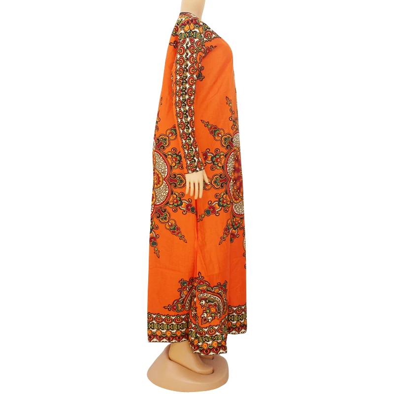 Дашики женские платья с длинным рукавом этнический стиль принт оранжевый