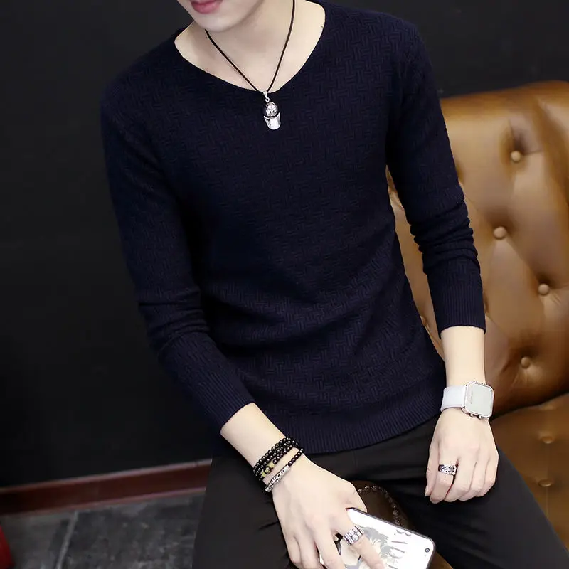 

[autumn and winter 2021 new men's sweater bottomed shirt Korean slim V-Neck long sleeve T-shirt fashion]
