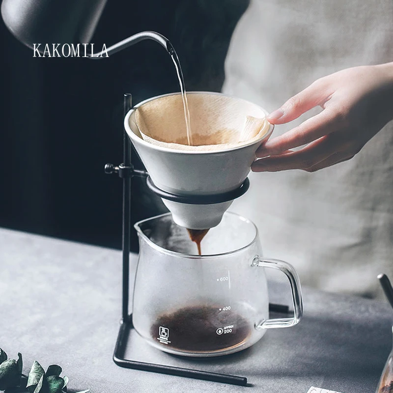 Hand Brewed Coffee Filter Set With V60 Glass Coffee Pot Hand Brewing Pots Coffee Pour Over Coffee Kettle Pot Dripper Stand Cup