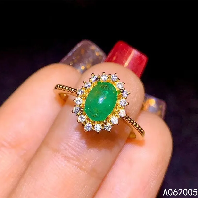 

KJJEAXCMY fine jewelry 925 sterling silver inlaid natural adjustable Emerald Female Miss Girl Woman new ring vintage Support tes