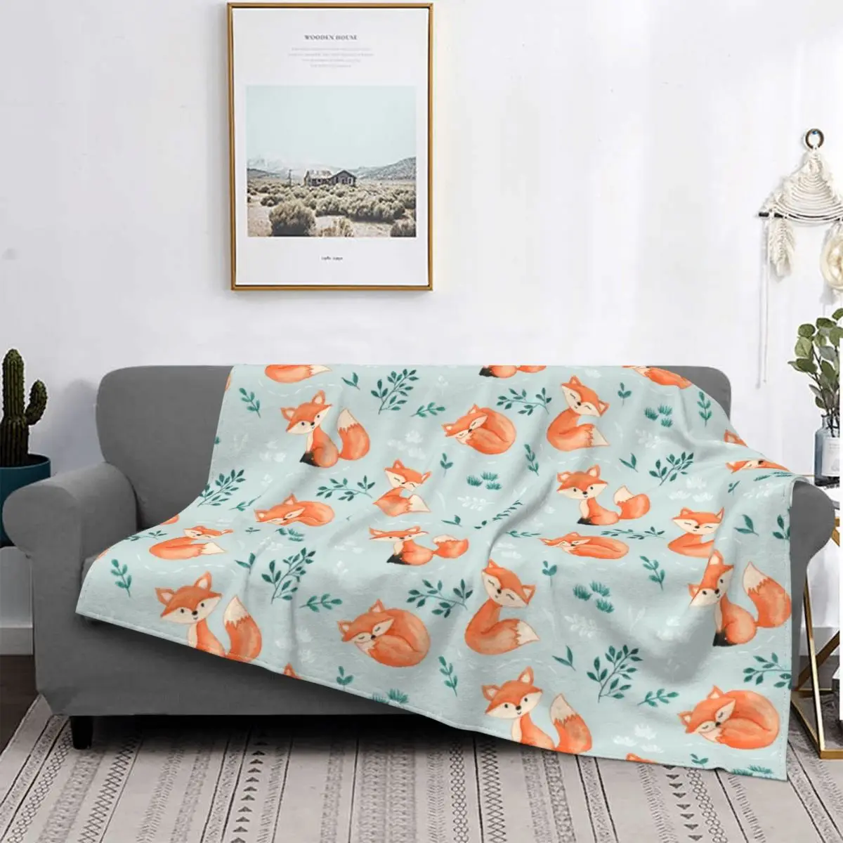 

Cute Watercolor Foxes Blanket Animal Warm Bedspread Plush Ultra Soft Cover Flannel Throw Blanket Bedding Bed Picnic Velvet Decor