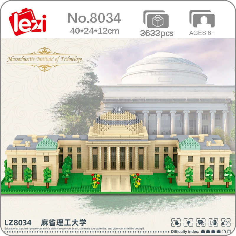 Lezi 8034 мировая архитектура США MIT University School 3D модель Сделай Сам мини алмазные блоки