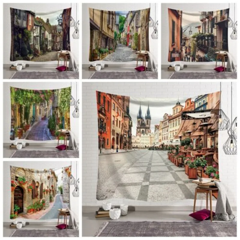 Настенный Ковер с принтом маленького города|Декоративные гобелены| |