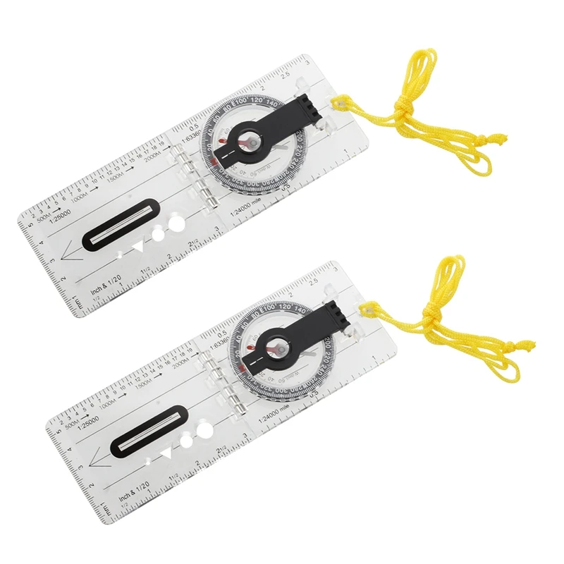 

2X Foldable Navigation Camping Baseplate Compass Ruler Map