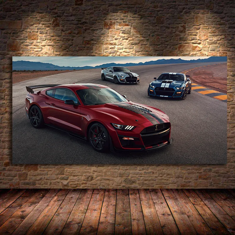 

Supercar Fords Mustang Shelby GT500 Red Car Canvas Paintings Poster Print Picture Modern Wall Art for Living Room Decor Unframed