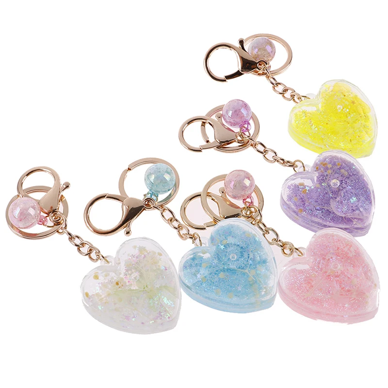 Блестящий зыбучий песок брелок в форме сердца Звездная пудра движущаяся