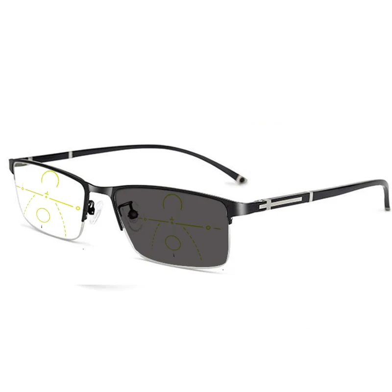 

Flexible Progressive Photochromic Reading Glasses Men Cross Decoration TR90 Half Rim Presbyopic Glasses Anti-blue Light Glasses