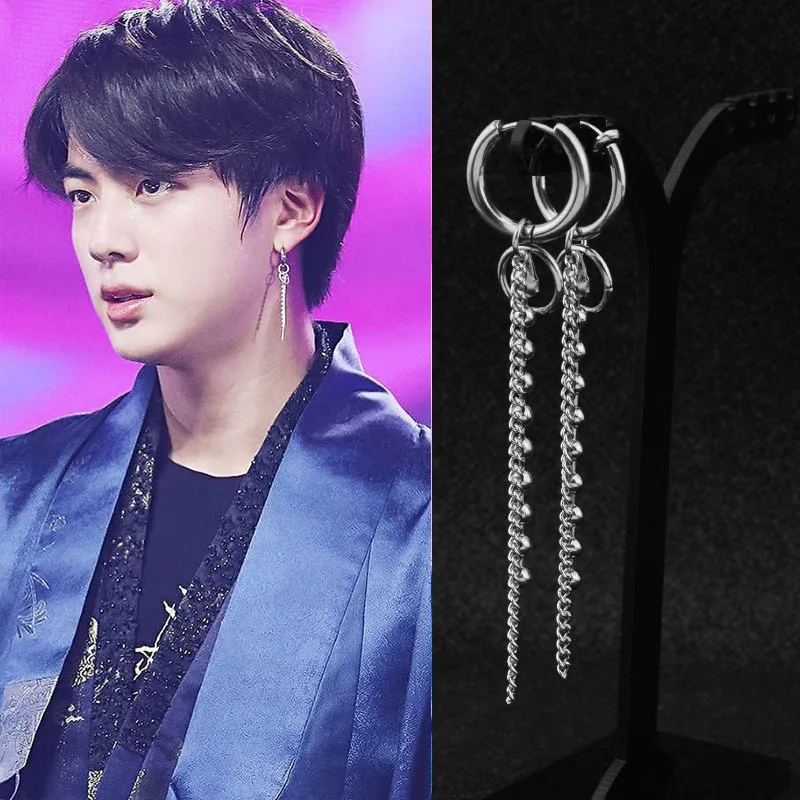 Bangtan Boys Мода серьги Er Lian Мужской цепочка с длинными ушками кулоном женское колье