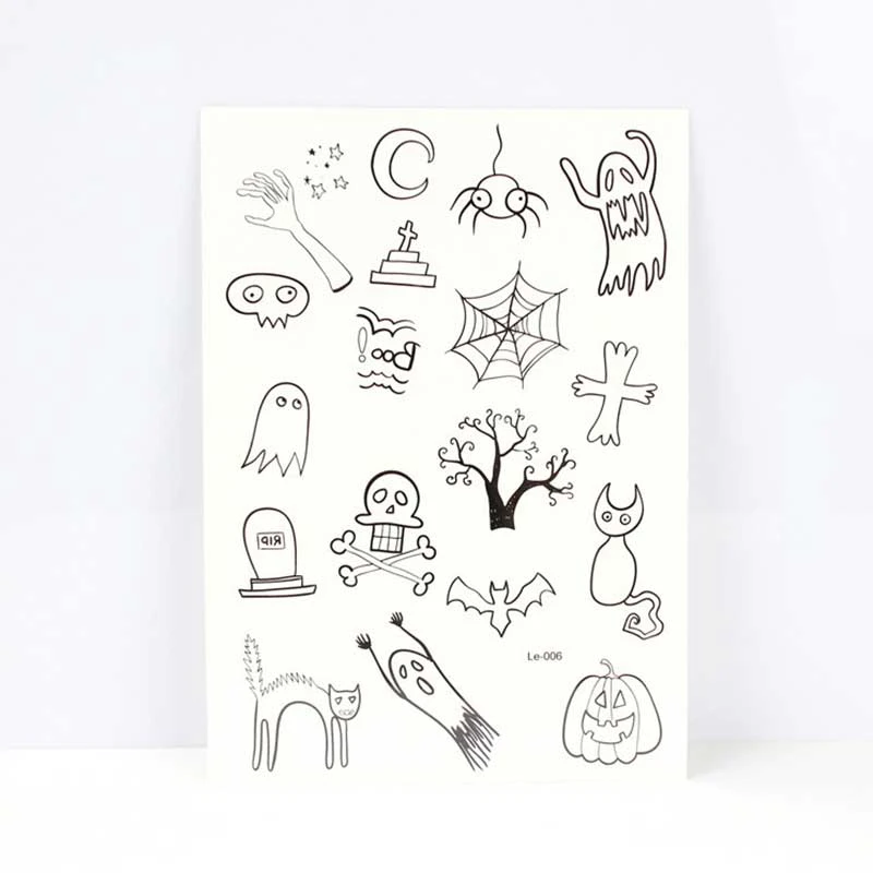 1 лист Хэллоуин светящаяся Татуировка призрак Тати для детей поддельные