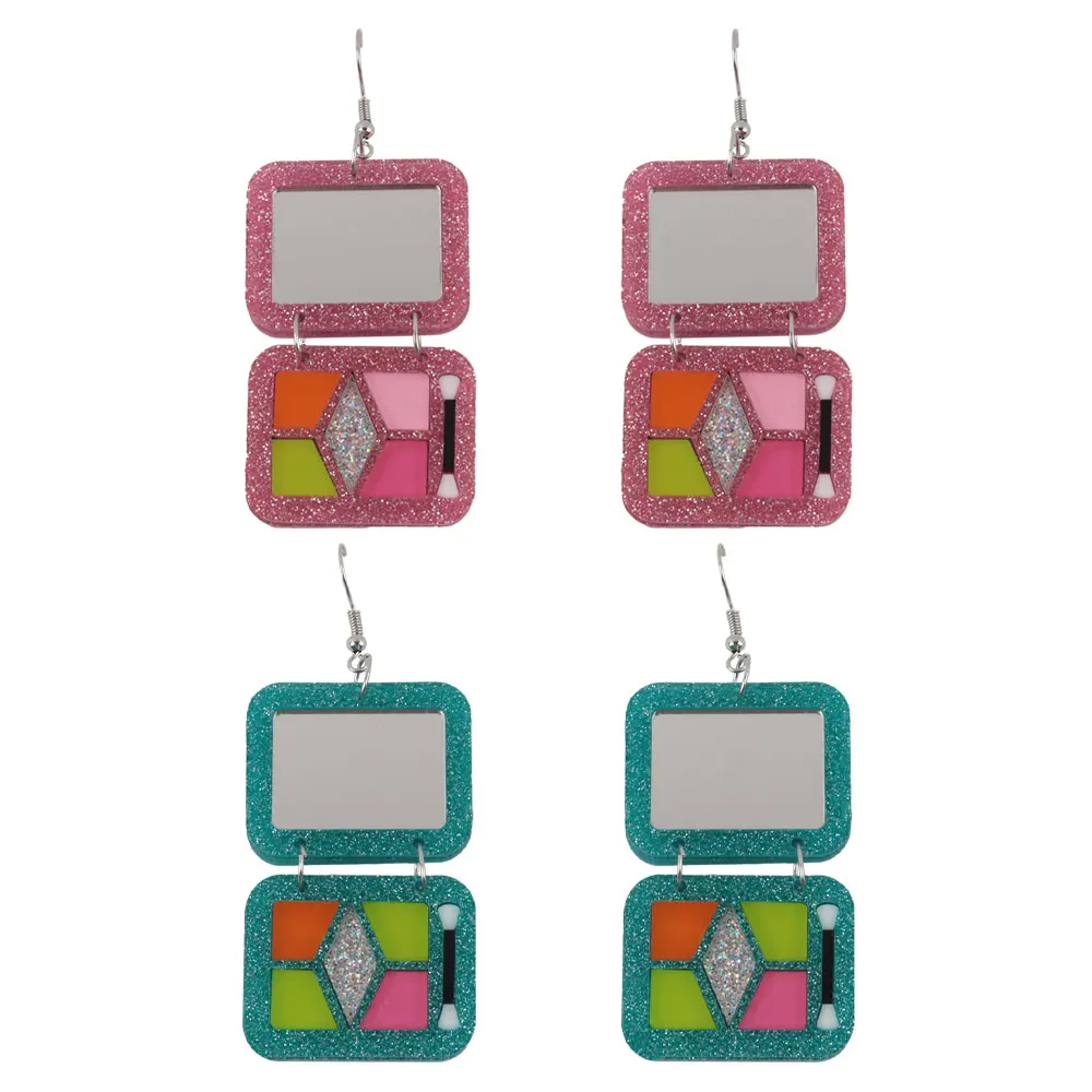 

Funny Cute Glitter Shiny Mirror Makeup Palette Acrylic Earrings for Women Beauty Long Dangle Earrings Fashion Party Jewelry Gift