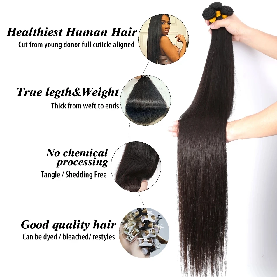 Rosabeauty Brazilian weaving 100% Human Hair Bundles weave 1/3/4 Straight 20 22 24 26 Inch Remy Extensions natural hair | Шиньоны и