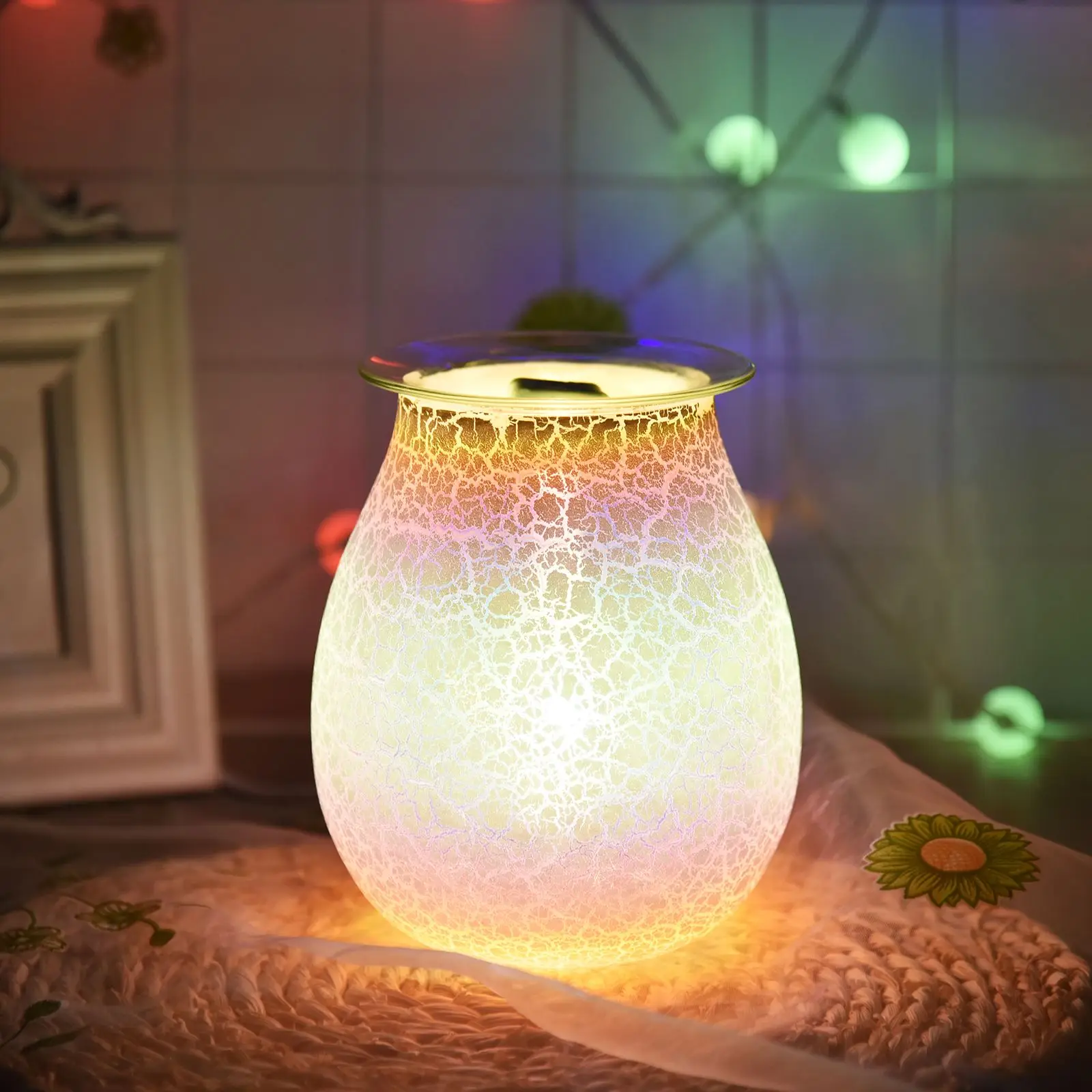 

Essential Oil Diffuser Electric Candle Warmer Glass Tart Burner 3D Effect Night Light Wax Melt Warmer For Home Office Bedroom