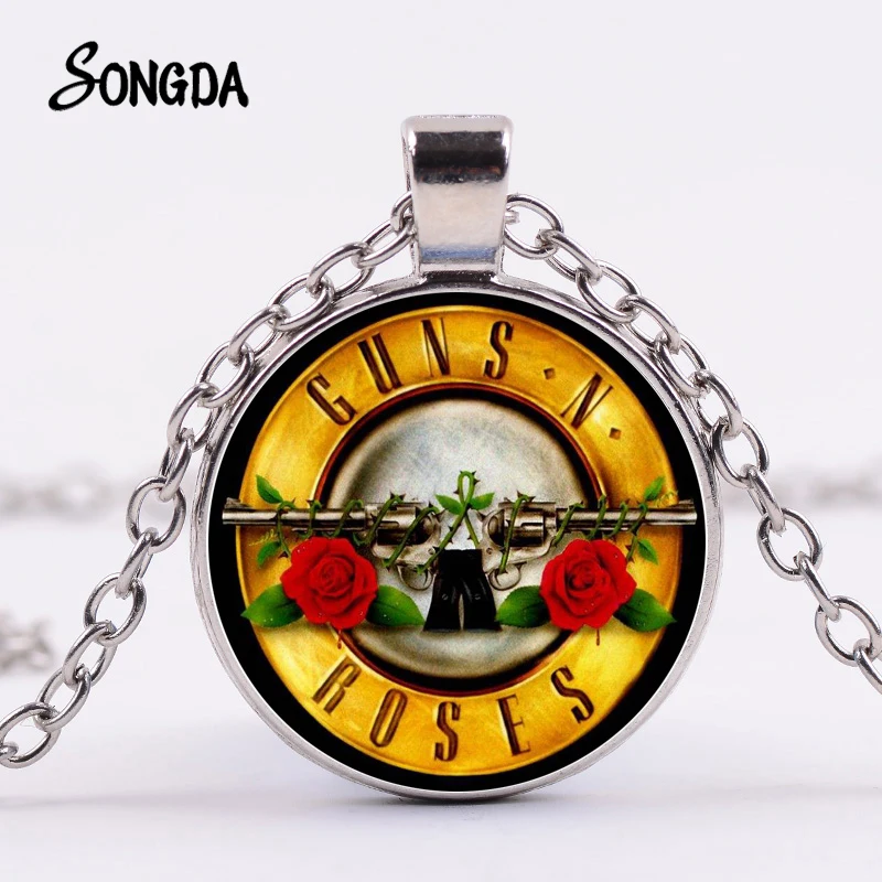 Guns N рок группа розы ожерелье стимпанк логотип музыкальной группы символ стекло с
