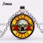 Guns N рок-группа, розы ожерелье стимпанк логотип музыкальной группы символ стеклянный кристалл Длинные ожерелья с подвесками для сувениры для поклонников