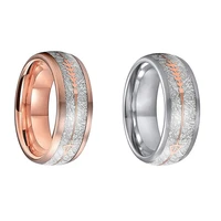 rose gold wedding rings mens stainless steel rings womens brushed finish dome meteorite arrow inlay comfortable fit
