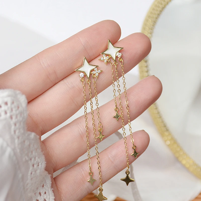 

Bohemia Long Design Tassel Star Earring for Women High Quality Zirconia Minimalist Stud Earrings Bizuteria Orecchini Accessories
